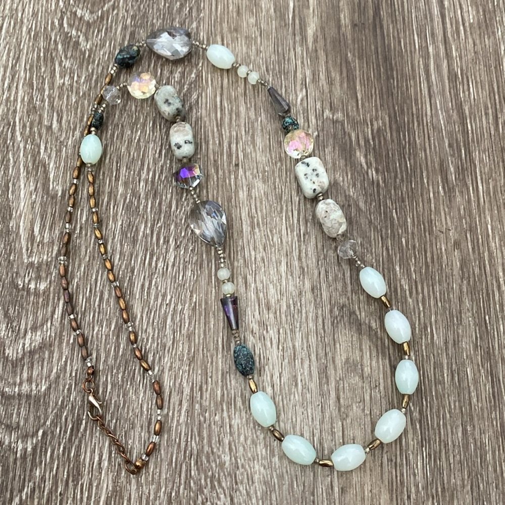 Beaded long necklace moonstones multicolor bohemian boho gypsy fairy